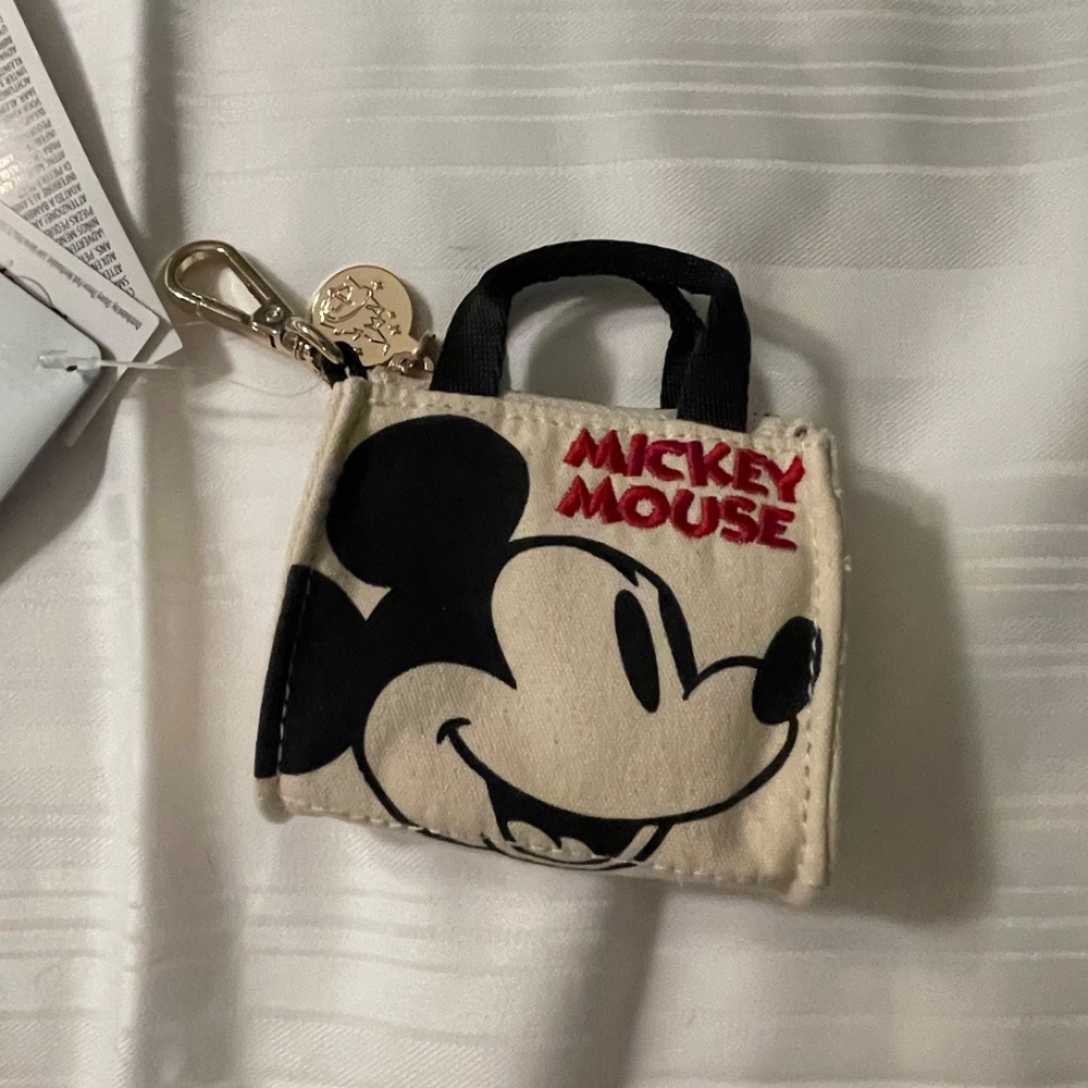Disney Parks Mickey Mouse Canvas Mini Tote Coin Purse Bag Charm Keychain NWT